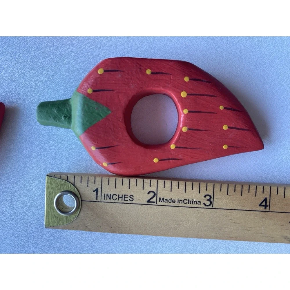 Set of 8 Wooden‎ Strawberry Summer Napkin Rings - Hand Painted Fruit Table Decor